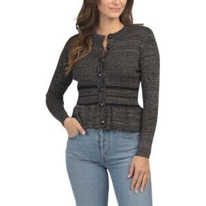 NANCY YANG Peplum Waist Cardigan Sweater